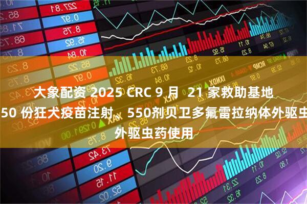 大象配资 2025 CRC 9 月  21 家救助基地完成8150 份狂犬疫苗注射、550剂贝卫多氟雷拉纳体外驱虫药使用